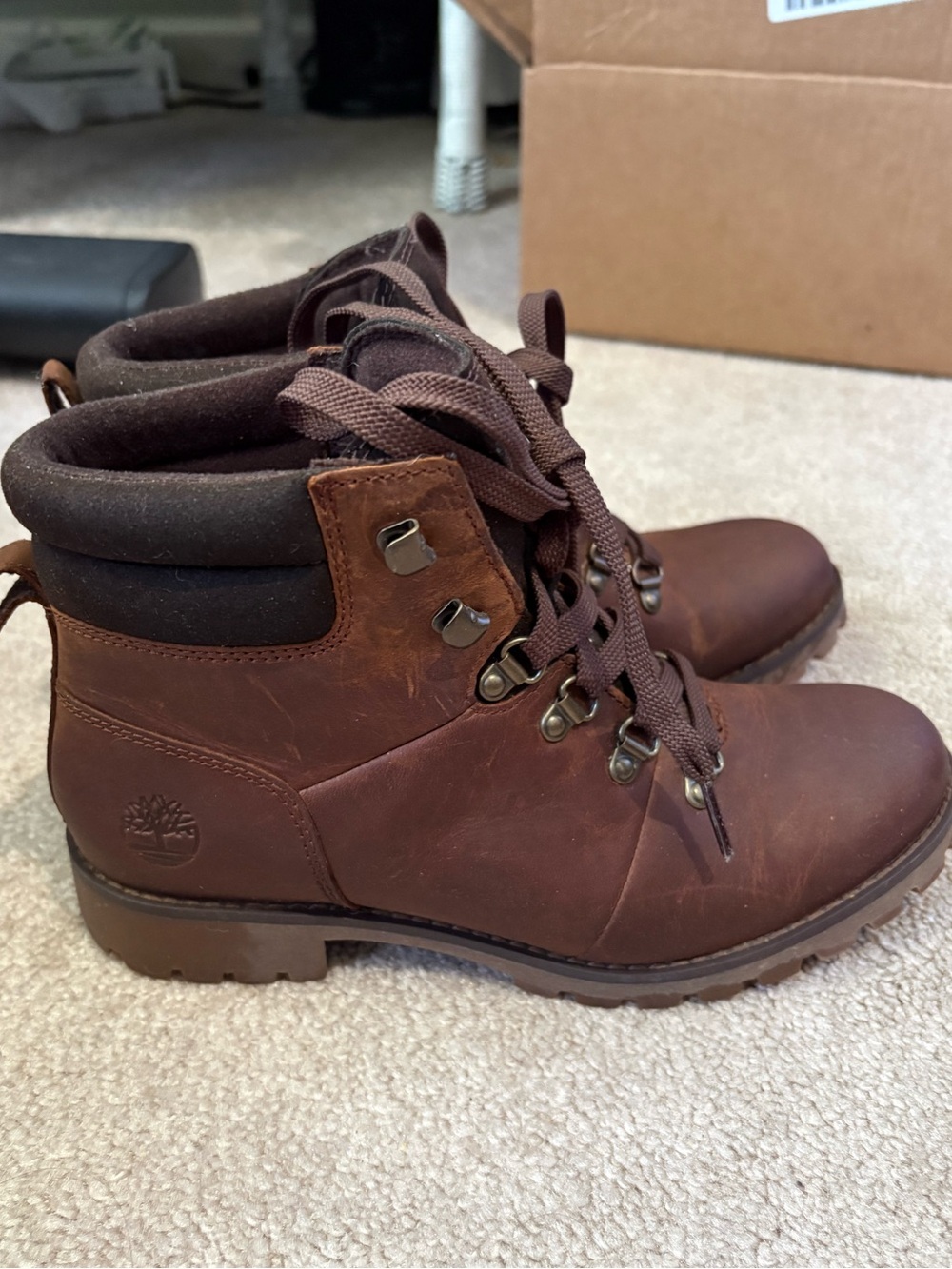 Timberland Ellendale mid leather lace up hiker boots wheat full grain brown
